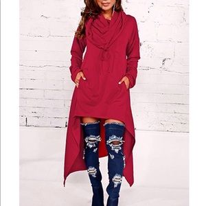 Hooded long sleeve high low tunic